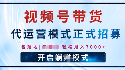 视频号代运营，全程托管计划招募，躺Z模式，单月轻松变现7k-搞钱专业户