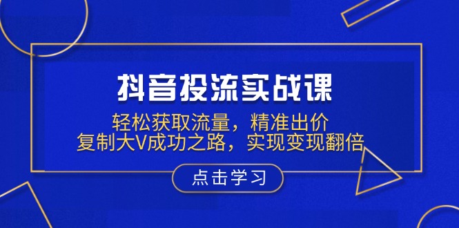 （13954期）抖音投流实战课，轻松获取流量，精准出价，复制大V成功之路，实现变现翻倍-搞钱专业户