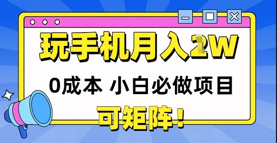 0成本小白必做项目，可矩阵，玩玩手机月入1w+-搞钱专业户