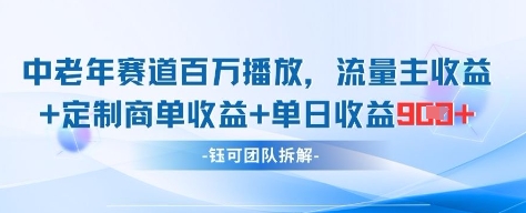 中老年赛道百万播放+流量主收益+定制收益，单日收益9张-搞钱专业户