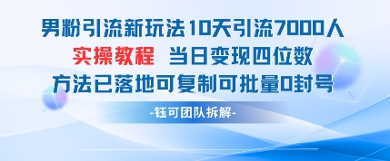 男粉引流新玩法10天引流7000人当日变现四位数可复制可批量0封号-搞钱专业户