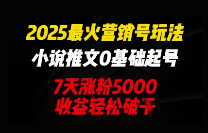 2025最火营销号玩法：小说推文0基础起号，7天涨粉5000，收益轻松破k-资源分享吧