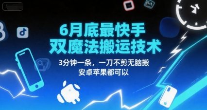 6月底最新快手双魔法搬运技术，3分钟一条，一刀不剪无脑搬，安卓苹果都可以-搞钱专业户