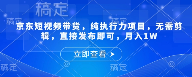 京东短视频带货，纯执行力项目，无需剪辑，直接发布即可，月入1W-搞钱专业户