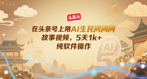 在头条号上用AI生民间故事视频，5天1k+，纯软件操作-搞钱专业户