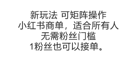 可矩阵操作，小红书商单新玩法，适合所有人，无需粉丝门槛，1粉丝也可以接单-搞钱专业户