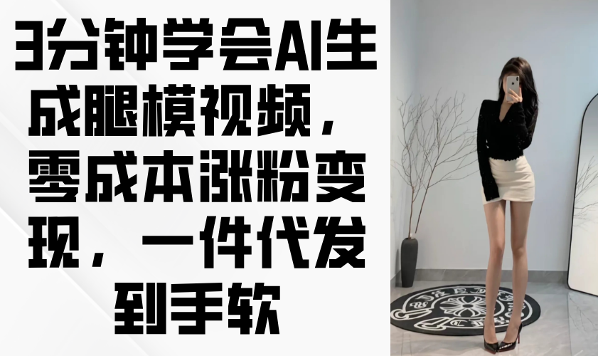 （14537期）3分钟学会AI生成腿模视频，零成本涨粉变现，一件代发到手软-搞钱专业户