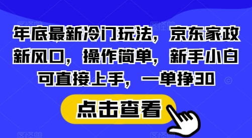 年底最新冷门玩法，京东家政新风口，操作简单，新手小白可直接上手，一单挣30【揭秘】-搞钱专业户