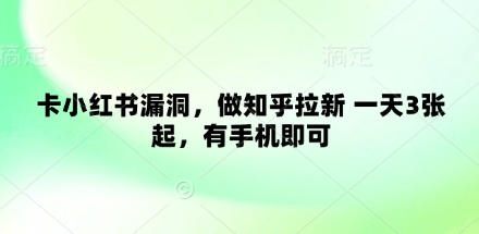 卡小红书漏洞，做知乎拉新 一天3张起，有手机即可-搞钱专业户