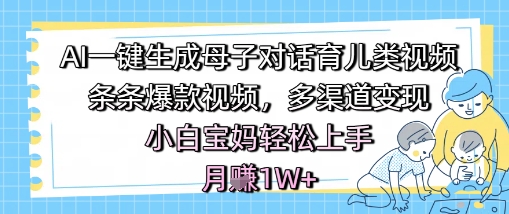 AI一键生成母子对话育儿类视频，条条爆款视频，多渠道变现，小白宝妈轻松上手，月入1W+-搞钱专业户
