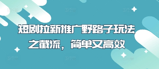 短剧拉新推广野路子玩法之截流，简单又高效-搞钱专业户