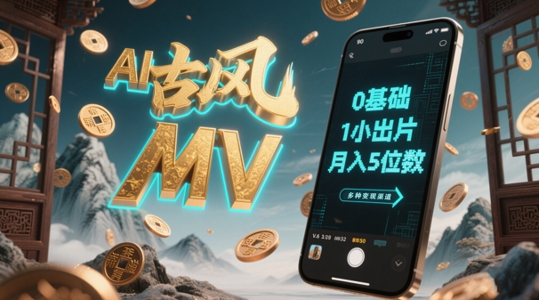 AI一键生成古风音乐MV，0剪辑基础1小时出片，多种变现渠道，一部手机月入5位数-搞钱专业户