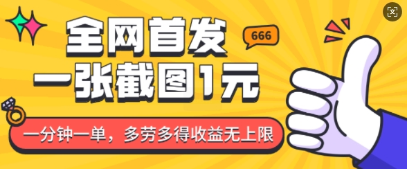 全网首发，一张截图1块钱，一分钟一单，多劳多得，收益无上限-搞钱专业户