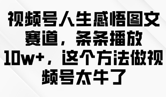 视频号人生感悟图文赛道，条条播放10w+，这个方法做视频号太牛了-搞钱专业户