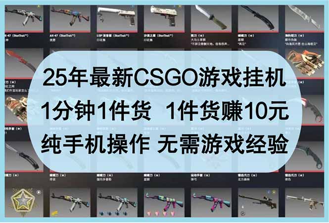 （14439期）25年最新CSGO游戏挂机，1分钟1件货，1件货赚10元 纯手机操作 无需游戏经验-搞钱专业户