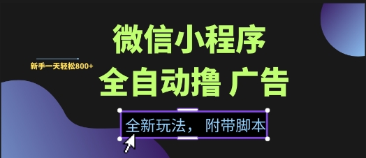 微信小程序全自动撸广告项目，彻底解决没流量的问题，新手一天8张+【揭秘】-搞钱专业户