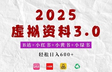 2025年B站+小红书+小黄书+小绿书组合新玩法，虚拟资料3.0打法，轻松日入多张-搞钱专业户