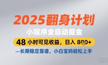 2025小程序全自动掘金，48 小时可见收益，日入8张，长期稳定靠谱，小白宝妈轻松上手【揭秘】-搞钱专业户