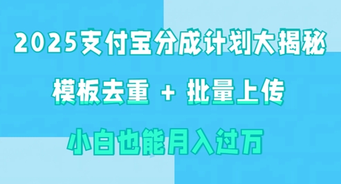 2025支付宝分成计划大揭秘  模板去重 批量上传 小白也能月入过w-搞钱专业户