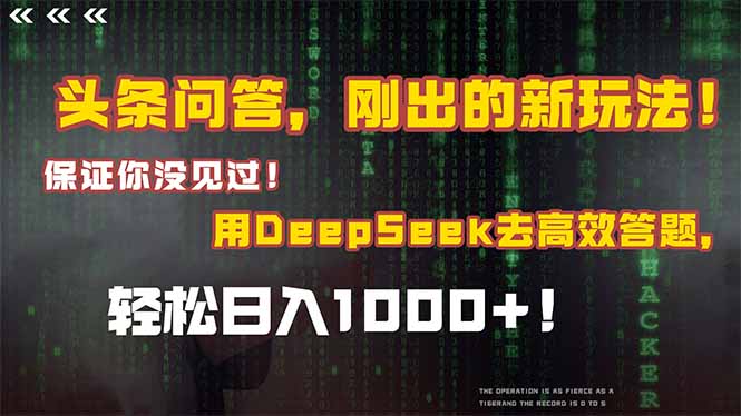 （14957期）头条问答，刚出的新玩法！保证你没见过！结合Deepseek高效答题，轻松日…-搞钱专业户