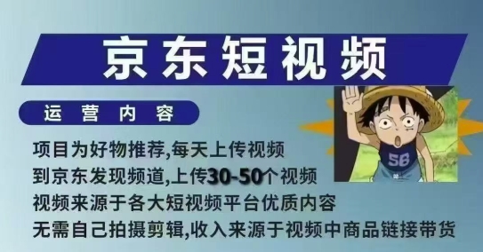 京东短视频带货课，无需自己拍摄剪辑，保姆式教学，两天快速上手-搞钱专业户