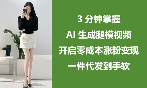 3分钟掌握AI生成腿模视频，开启零成本涨粉变现，一件代发到手软-搞钱专业户