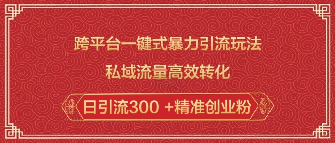 跨平台一键式暴力引流玩法，私域流量高效转化日引流300 +精准创业粉-搞钱专业户